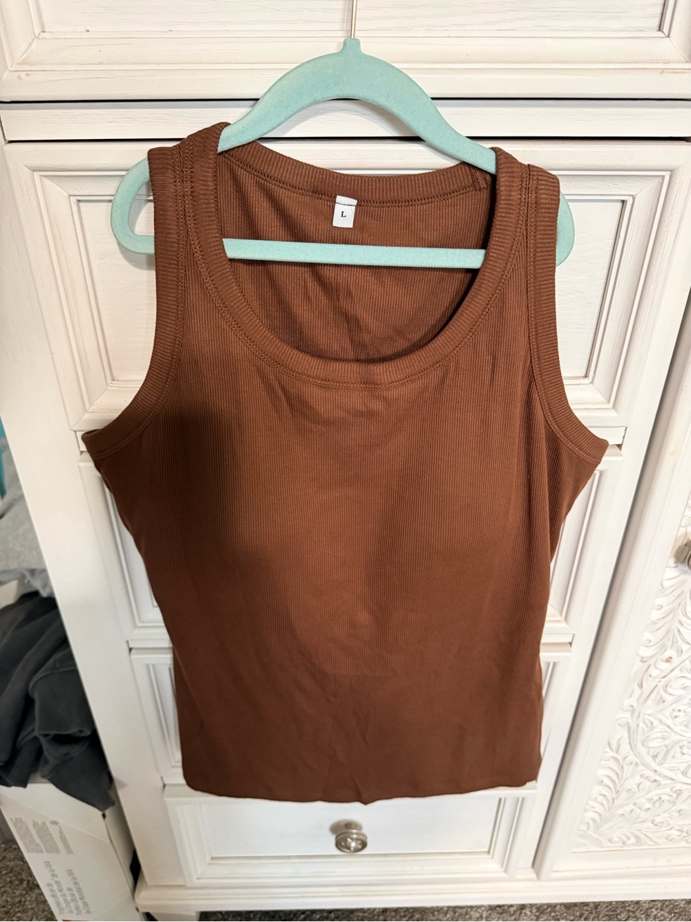 Zeagoo Brown Ribbed Tank Top with built in bra